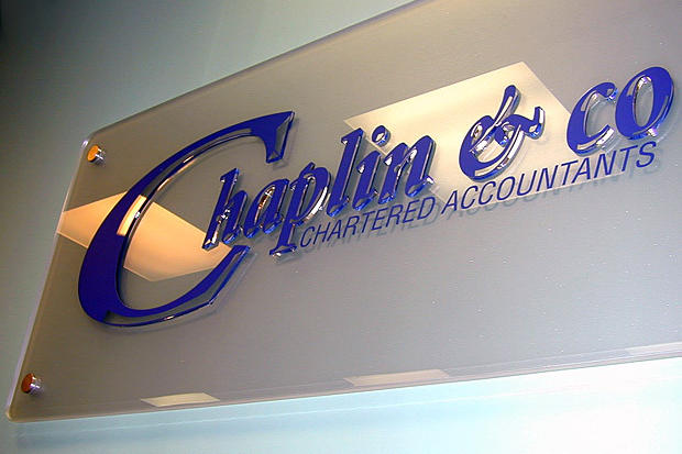 3D lobby sign for office reception area with frosted acrylic glass panel sign with 3D raised dimensional acrylic letters