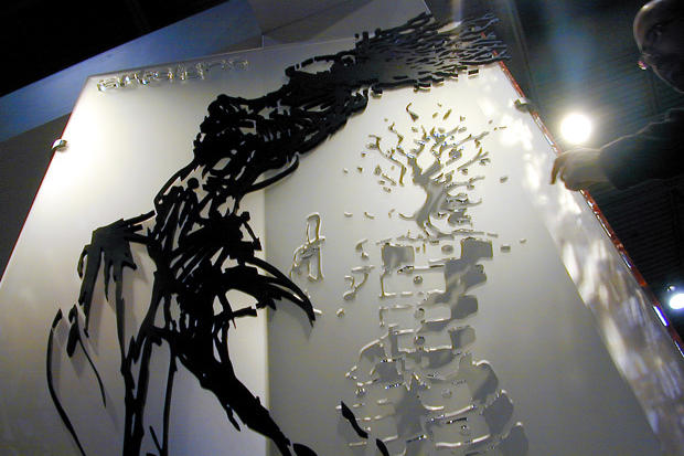 Decorative stained wood laser cut art panel with artistic sketch figure - Art Signs Company