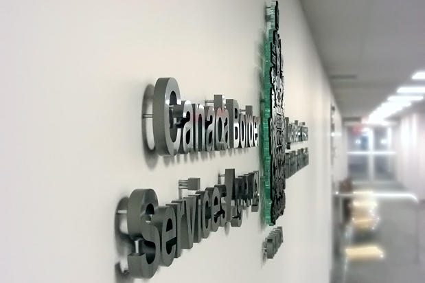 3D office lobby sign in reception area of porter airlines toronto, porter air toronto,