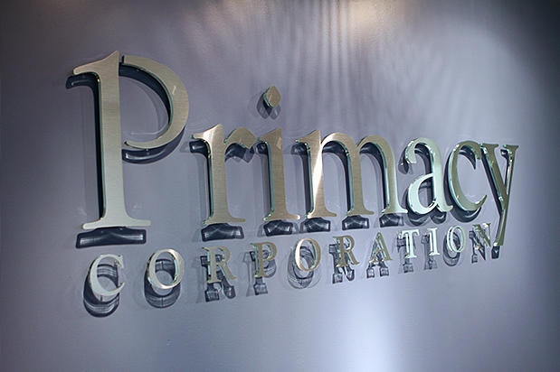 Primacy Corp. 3d corporate logo sign, interior sign design ideas for interior sign design , interior designer sign design, design a sign , remodeling logo design 3d sign at ArtSigns