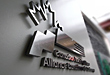 3D METAL WALL SIGN MADE OF BRUSHED METAL SUBSTITUTE FOR Ontario Trucking Association 3d corporate office signage system made of brused metal substitute finish