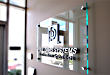 Two wall office 3d signs, one made of 1/2 inch thick green edge plaque with 4 decorative stainless steel spacers and another sign individual letters attached to the wall with 1/2 inch spacers